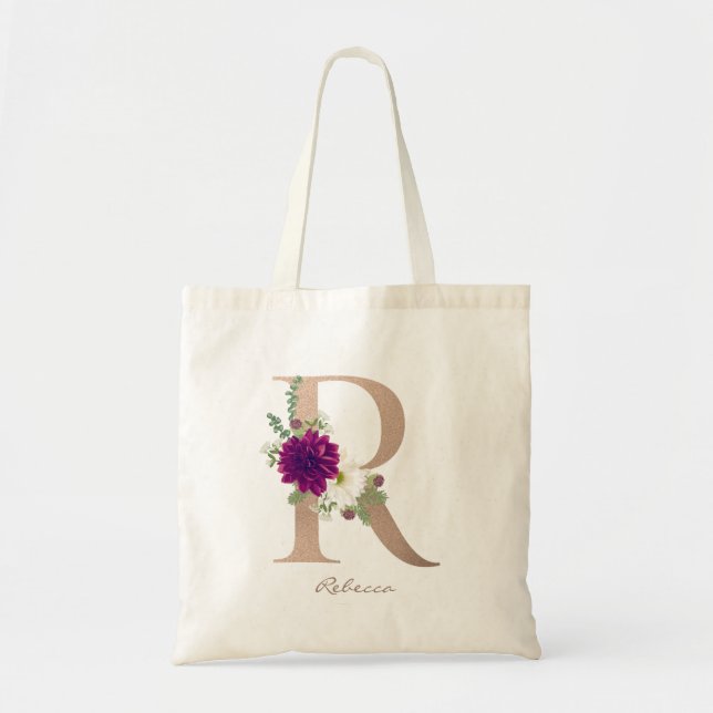 Bolso De Tela Letra floral moderna del alfabeto monograma R (Frente)