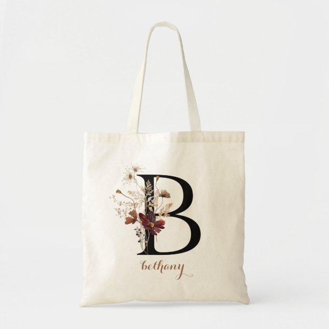 Bolso De Tela Letra floral moderna personalizada monograma "B" (Frente)