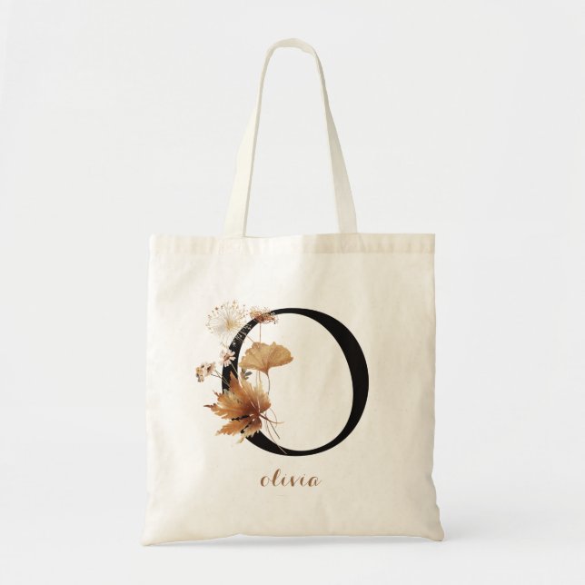 Bolso De Tela Letra floral moderna personalizada monograma "O" (Frente)