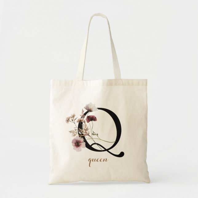 Bolso De Tela Letra floral moderna personalizada monograma "Q" (Frente)