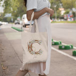 Bolso De Tela Letra floral monograma B personalizado regalo pers<br><div class="desc">Elegante bolso de tote monocasco de 'C' con daisies y viñas de color claro y suave. Personalizar con su nombre,  perfecto para los amantes de la naturaleza y regalos reflexivos.</div>