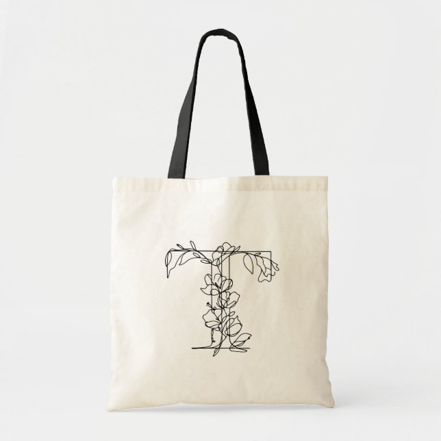Bolso De Tela Letra floral monograma T Canvas Tote Bag (Frente)