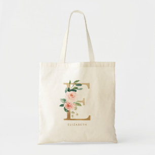 Bolso De Tela Letra floral peony E Monograma dorado dama de hono