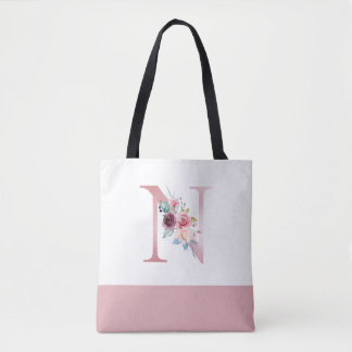 Bolso De Tela Letra floral rosa personalizada n