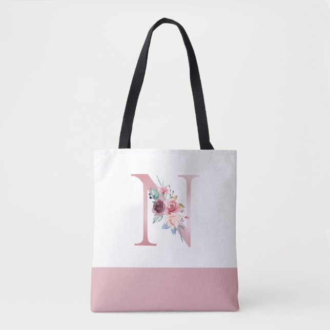 Bolso De Tela Letra floral rosa personalizada n (Anverso)