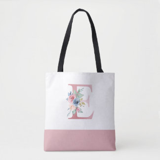 Bolso De Tela Letra floral rosada personalizada Monograma E