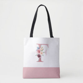 Bolso De Tela Letra floral rosada personalizada Monograma F
