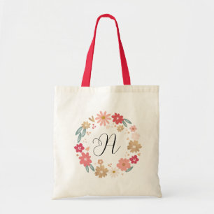 Bolso De Tela Letra Girly A Letra floral sinmusical monograma