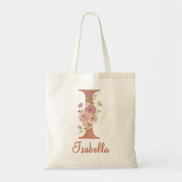 Bolso De Tela Letra I Purpurina rosa Rubor Monograma floral