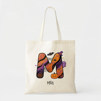 Bolso De Tela Letra Inicial de Monograma de Halloween Personaliz