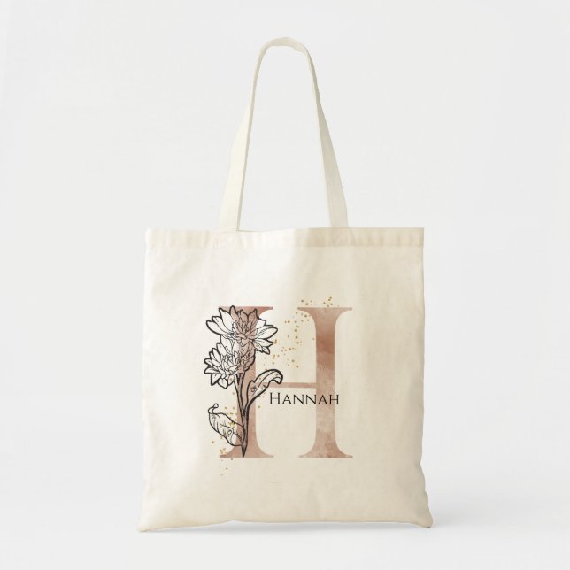 Bolso De Tela Letra Inicial Moderna de Monograma H Boho Personal (Frente)