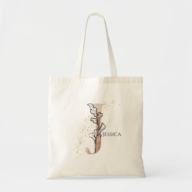 Bolso De Tela Letra Inicial Moderna J Boho Personalizada (Frente)