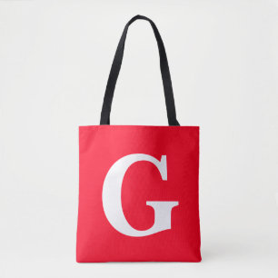 Bolso De Tela Letra inicial monograma blanco rojo simple