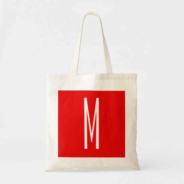 Bolso De Tela Letra inicial monograma estilo moderno rojo blanco (Frente)