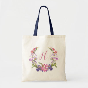 Bolso De Tela Letra inicial Wreath floral barba de tocador perso