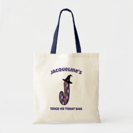 Bolso De Tela Letra J con nombre y Gorra de bruja | Truco o trat