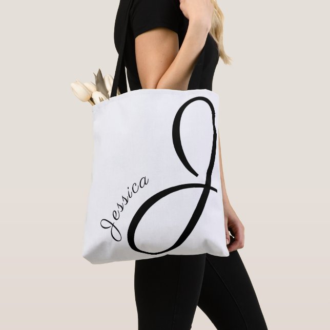 Bolso De Tela Letra J - Monograma + Nombre - moderno y elegante (Detalle)