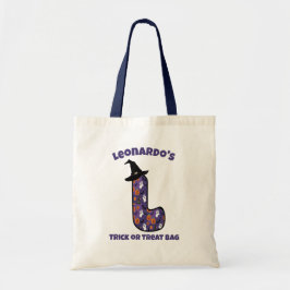 Bolso De Tela Letra L con nombre y Gorra de bruja | Truco o trat
