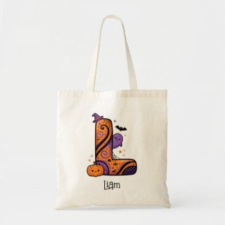 Bolso De Tela Letra L de monograma personalizada de Halloween de