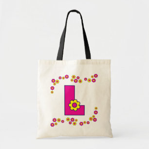 Bolso De Tela Letra L en tote rosado del monograma de Flores