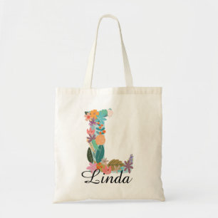 Bolso De Tela Letra L Floral Personalizada Nombre Botánico Perso