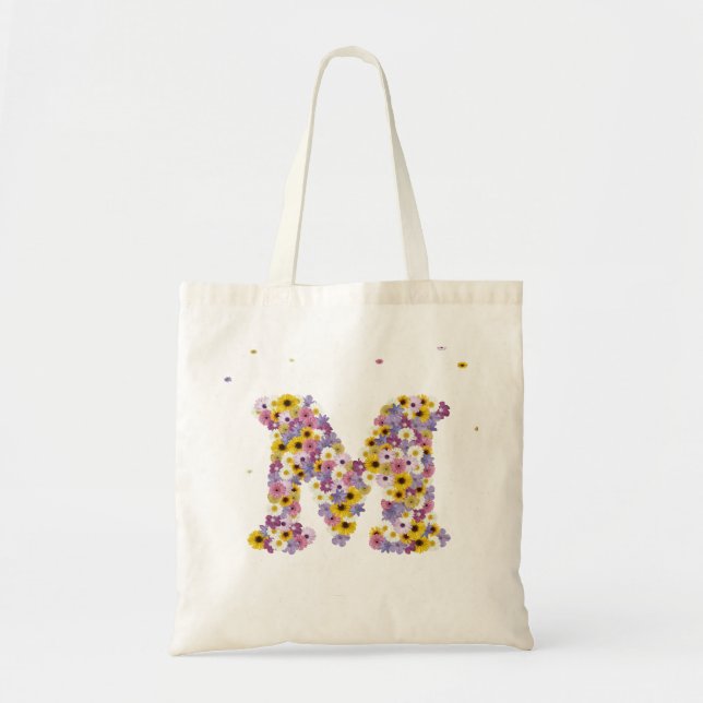Bolso De Tela Letra M de las flores (Frente)