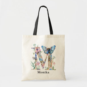 Bolso De Tela Letra M de moda Monograma de la letra floral cap