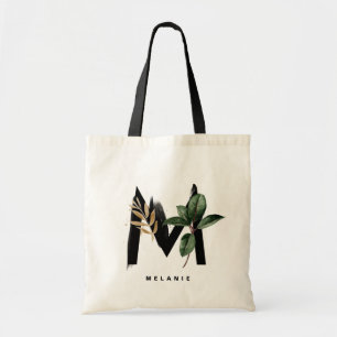 Bolso De Tela Letra M monograma   Bridesmaid de hojas tropicales