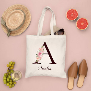 Bolso De Tela Letra mínima a regalo personalizado floral de Rubo