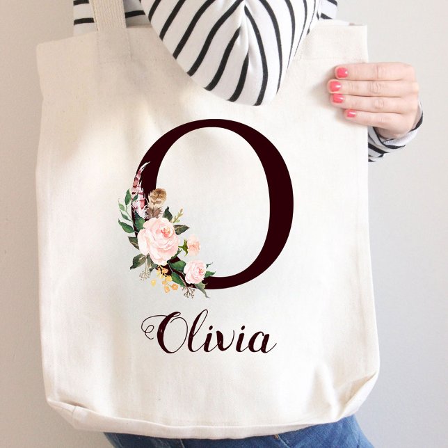 Bolso De Tela Letra Mínima Del Regalo Personalizado Floral De Ru (Subido por el creador)