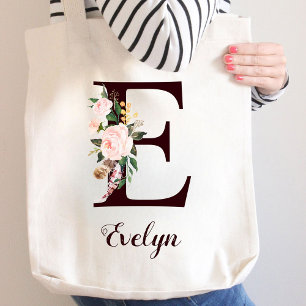 Bolso De Tela Letra mínima e regalo personalizado de floral Rubo