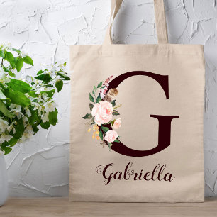Bolso De Tela Letra mínima G regalo personalizado floral Rubor
