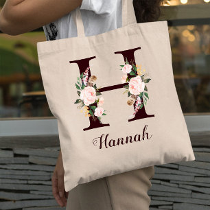 Bolso De Tela Letra mínima H regalo personalizado de floral Rubo