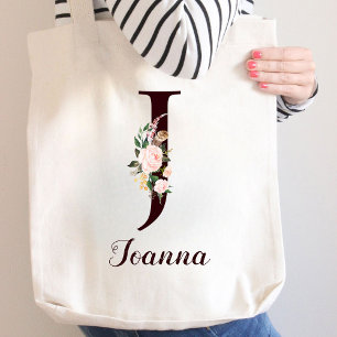 Bolso De Tela Letra mínima J regalo personalizado de floral Rubo