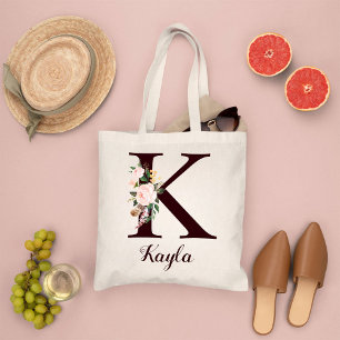 Bolso De Tela Letra mínima K regalo personalizado de floral Rubo