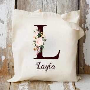 Bolso De Tela Letra mínima L regalo personalizado floral de Rubo