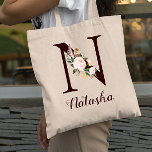 Bolso De Tela Letra mínima N regalo personalizado floral de Rubo