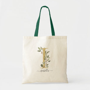 Bolso De Tela Letra Mínima Orgánica Greenery Gold Monograma "I"