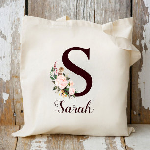 Bolso De Tela Letra mínima S SBlush Floral regalo personalizado