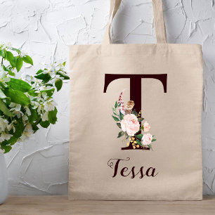 Bolso De Tela Letra mínima T regalo personalizado de floral Rubo