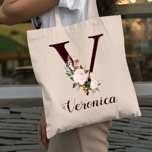 Bolso De Tela Letra mínima V regalo personalizado floral Rubor
