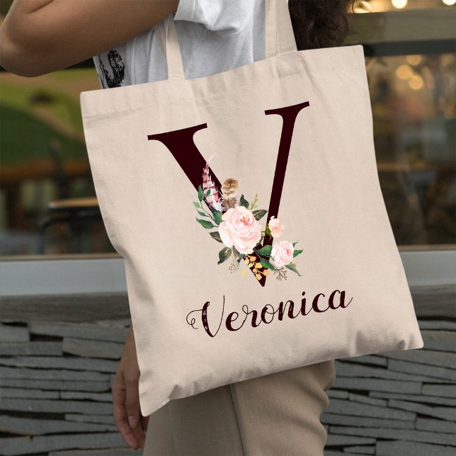 Bolso De Tela Letra mínima V regalo personalizado floral Rubor (Subido por el creador)