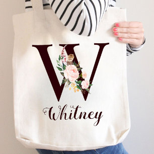 Bolso De Tela Letra mínima W regalo personalizado floral Rubor