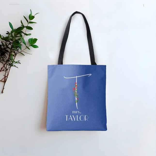 Bolso De Tela Letra moderna acuarela nombre T profesor azul (Subido por el creador)