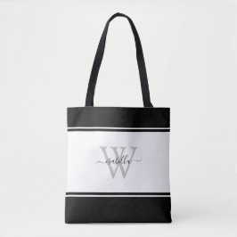 Bolso De Tela Letra Moderna Monogramada Negro Blanco