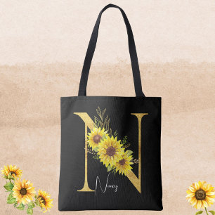 Bolso De Tela Letra monograma girasol N Letra floral n regalo