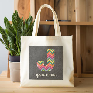 Bolso De Tela Letra monograma J de pizarra con chevrones brillan