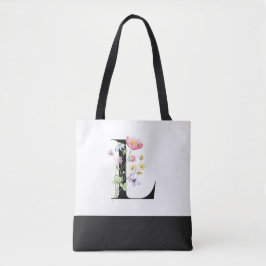 Bolso De Tela Letra monograma L de flor silvestre personalizada