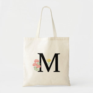 Bolso De Tela Letra Monograma M Rodes Florales de Acuarela