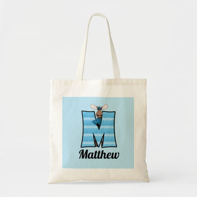 Bolso De Tela Letra monograma músculo azul del niño M (Frente)